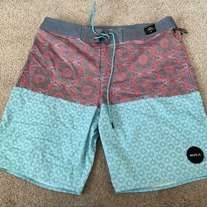 RVCA Men's Swim Shorts - Red and Blue 33